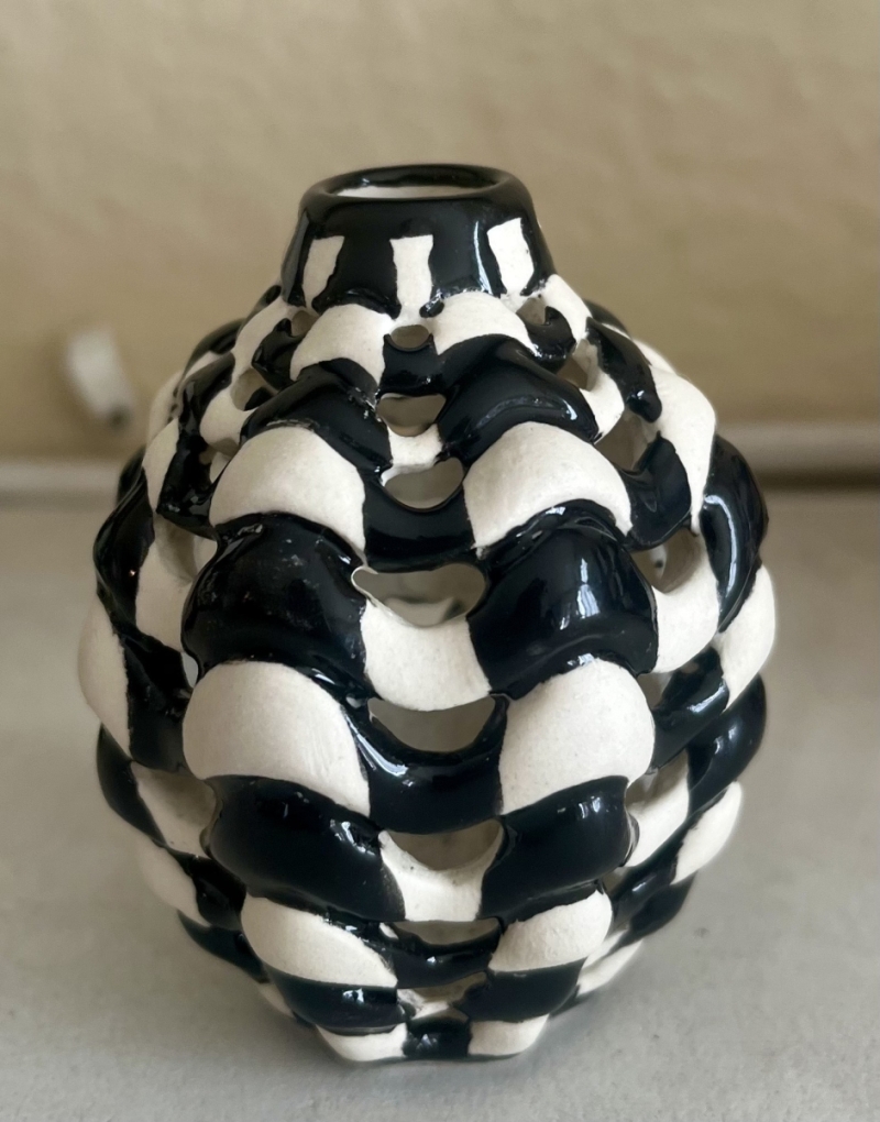 Black & White Wavy Mini Vase  approx. 2.5 inches