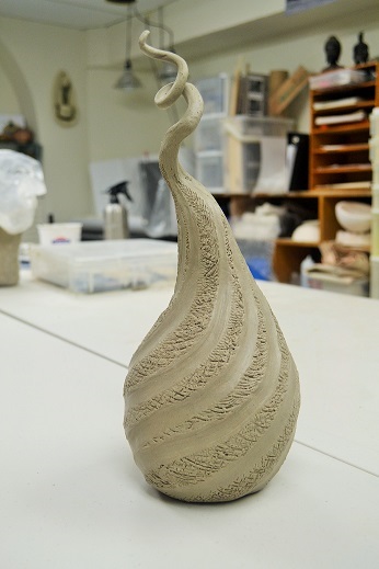 Clay Sculpture Spiraled Pod